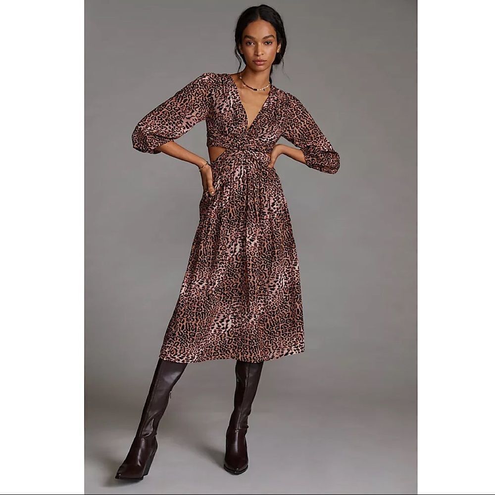 ANTHROPOLOGIE-RANNA Gill Floral Cut Out Midi Dress (Size:Small)